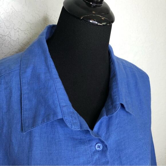 Zyga Lin'n Laundry bright blue linen button down top size FR 42 or US Large - Picture 6 of 14